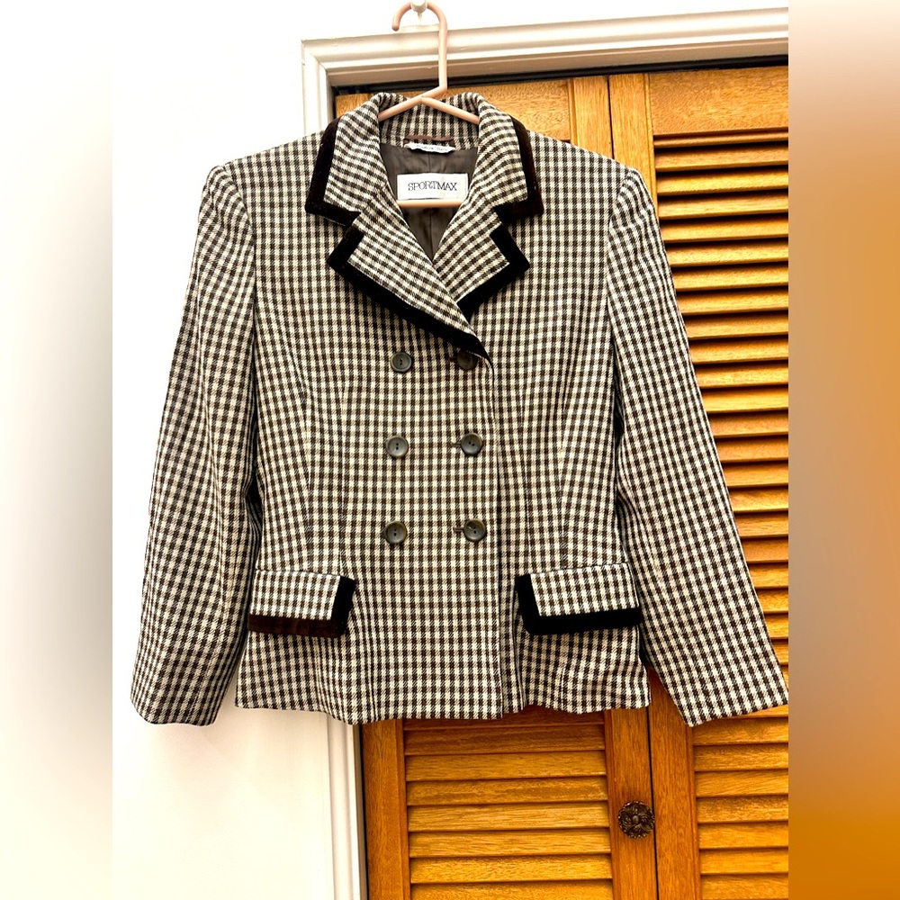 Sportmax Size 4 Brown/Neutrals Plaid Double Breasted Blazer